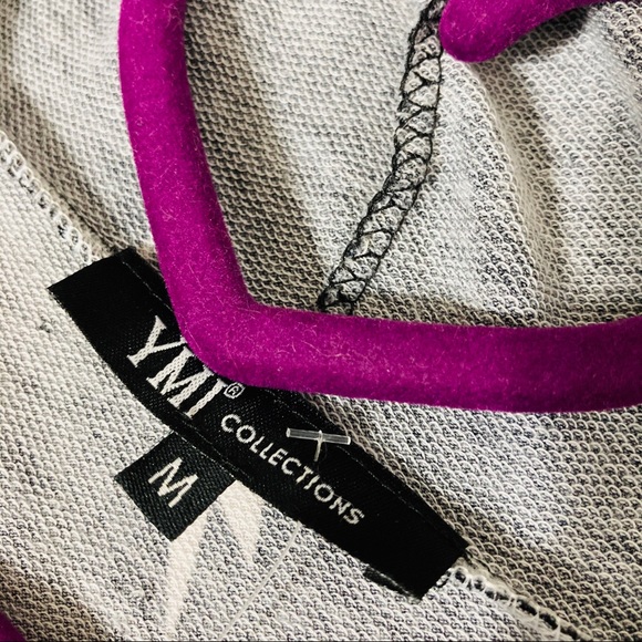 Gray v-neck oversized terry knit women sweatshirt hoodie lightning bolts, size M - Picture 3 of 6